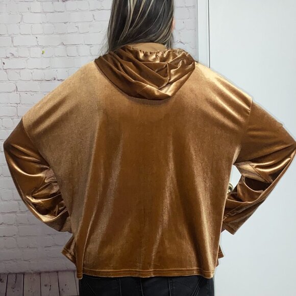 !Sz.3X*Qianming*Brown/Gold Velour-Like Hoodie Top Pullover - Picture 8 of 8